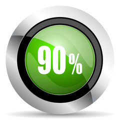 90 percent icon, green button, sale sign