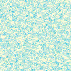 Seamless abstract hand-drawn waves pattern, wavy background.