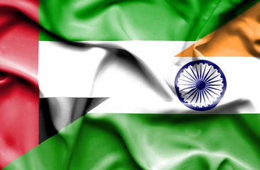 Waving flag of India and United Arab Emirates