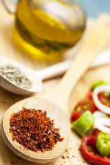 Paprika powder in wooden spoon