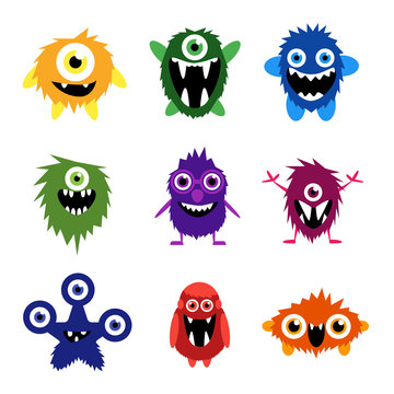 Vector set of cartoon cute monsters and aliens.