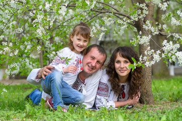 Fototapeta premium happy Ukrainian family father mother and daughter