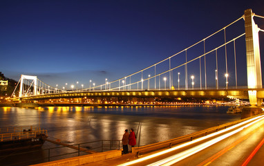 View to Elisabeth Bridge and Dunabe river at evening. Budapest