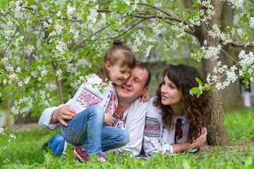 happy Ukrainian family father mother and daughter