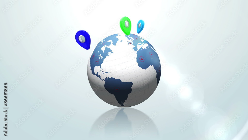 Poster Globus with pointers with lens flare