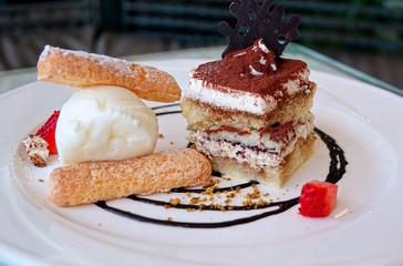 Tiramisu Dessert with Ice Cream and Ladyfingers