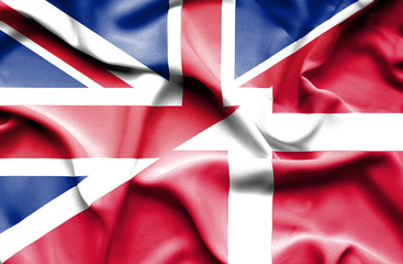 Waving flag of Denmark and Great Britain