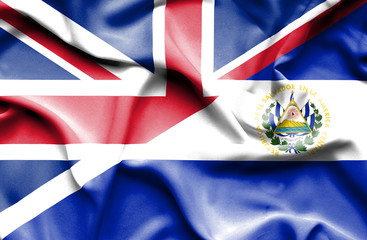 Waving flag of El Salvador and Great Britain