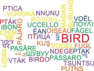 Bird multilanguage wordcloud background concept
