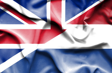 Waving flag of Netherlands and Great Britain