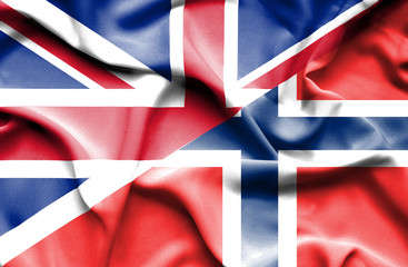Waving flag of Norway and Great Britain