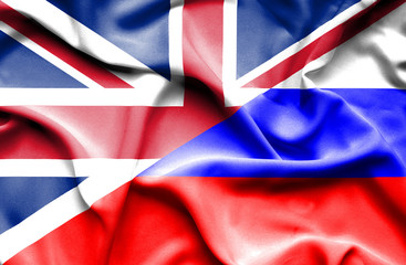 Waving flag of Russia and Great Britain