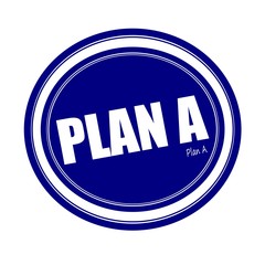 PLAN A white stamp text on blue