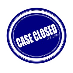 CASE CLOSED white stamp text on blue