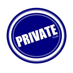 PRIVATE white stamp text on blue