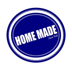 HOME MADE white stamp text on blue