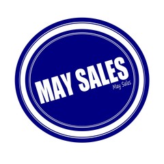 MAY SALES white stamp text on blue