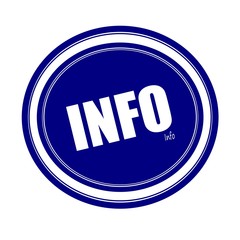 INFO white stamp text on blue