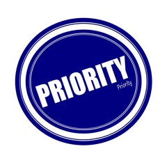 PRIORITY white stamp text on blue