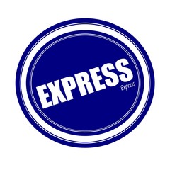 EXPRESS white stamp text on blue