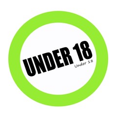 UNDER 18 black stamp text on green