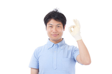 作業員　笑顔　男性　ポロシャツ　OK