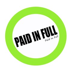PAID IN FULL black stamp text on green