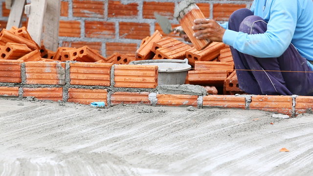 Brick wall construction for house building 