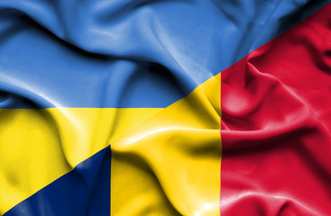 Waving flag of Chad and Ukraine