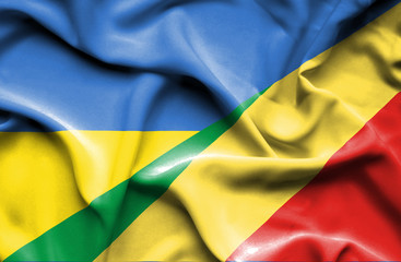 Waving flag of Congo Republic and Ukraine