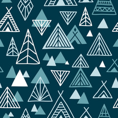 Cute hand-drawn seamless pattern in ethnic style. North American landscape abstract illustration. Vector background. © lunasolvo