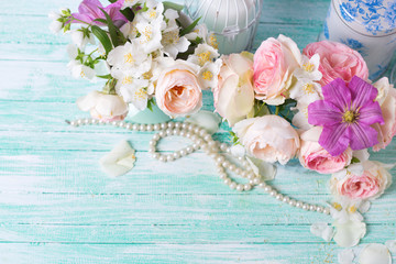 Roses, jasmine and clematis   flowers