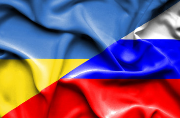 Waving flag of Russia and Ukraine