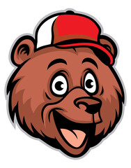 cartoon cheerful bear head wearing a baseball cap