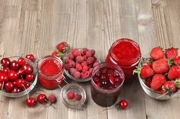 Various jams and berries
