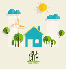 ECO FRIENDLY. Ecology concept with Green city and Trees. Vector