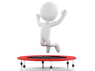 3d white people, happy jumping for the success in trampoline.