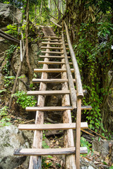 wooden stairs at Gutorgo waterfall in tak province.Thailand