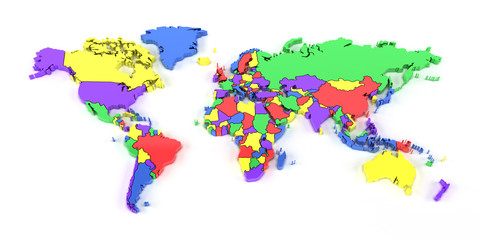 Colourful world map with national borders