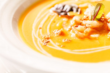 pumpkin soup with shrimps