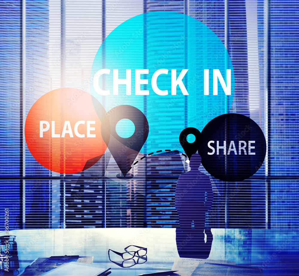 Poster check in direction navigation share application concept