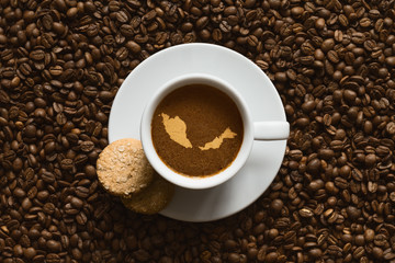 Still life - coffee with map of Malaysia