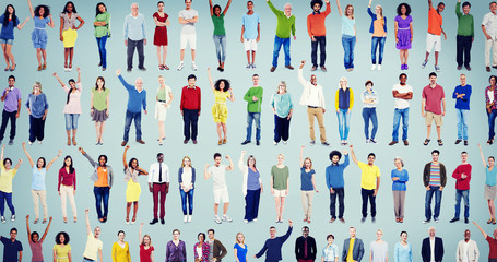 Multiethnic Casual People Togetherness Celebration Arms Raised C