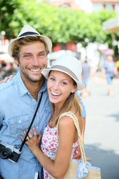 Portrait Of Cheerful Couple In Summer Vacation, South Of France