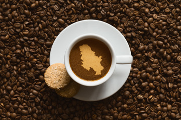 Still life - coffee with map of Serbia