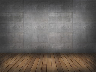 concrete wall with wood floor,3d