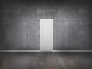 door on concrtete wall with concrete floor ,3d 