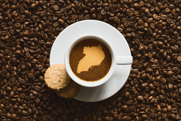 Still life - coffee with map of Uganda