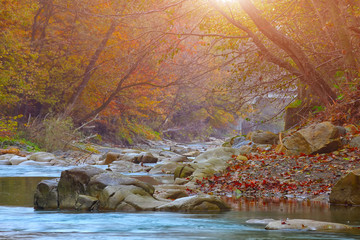 mountain river at autumn time