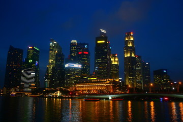 Fototapeta na wymiar City by night Singapore, Skyline Singapore 2015 , evening night, cityscape